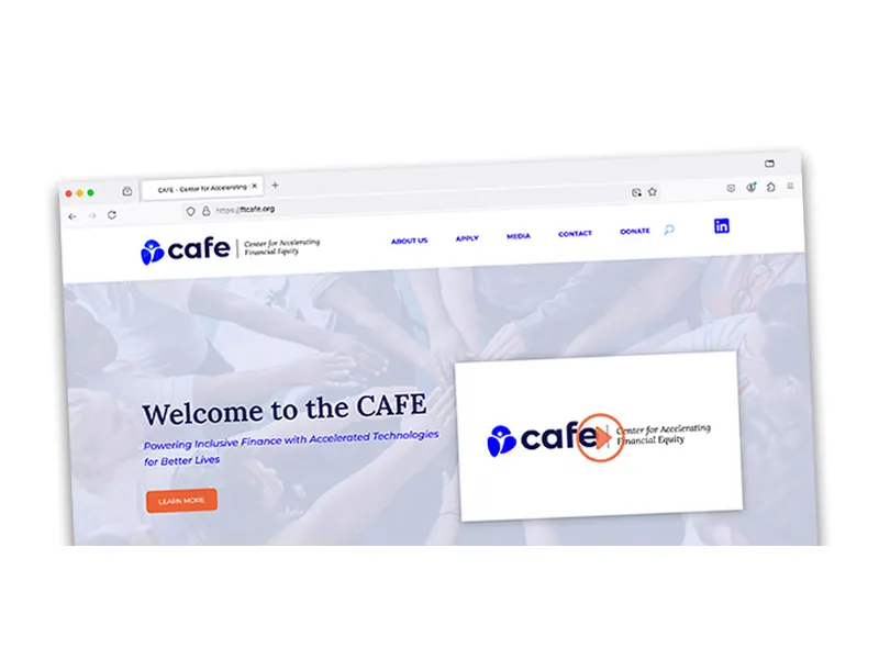 Homepage of the Center for Accelerating Financial Equity (CAFE) website shown in a browser window