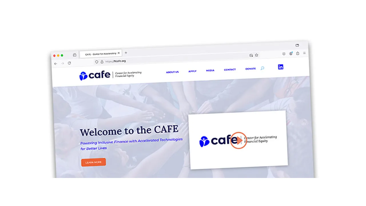 Homepage of the Center for Accelerating Financial Equity (CAFE) website shown in a browser window