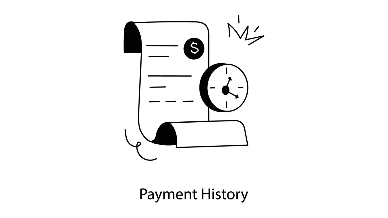 Line-art icon of a payment history receipt scroll with a dollar sign and a clock