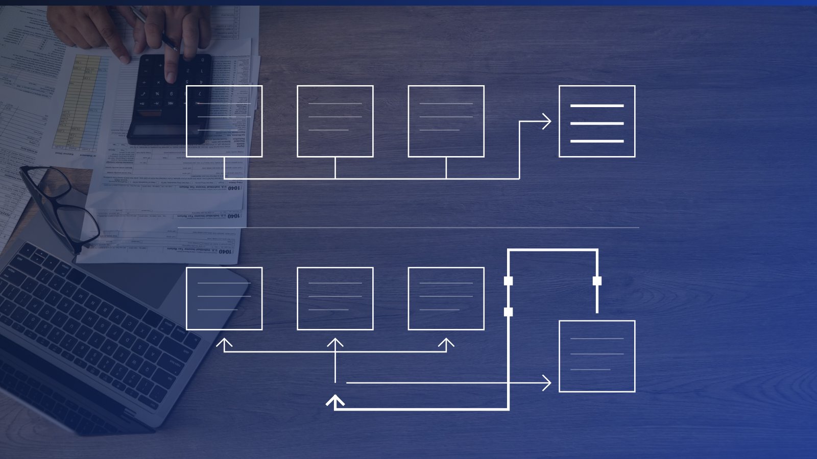 Two schematic flows over financial paperwork contrast upfront consolidation into one arrangement with reverse consolidation, where existing positions continue alongside new remittances and staged support deposits.